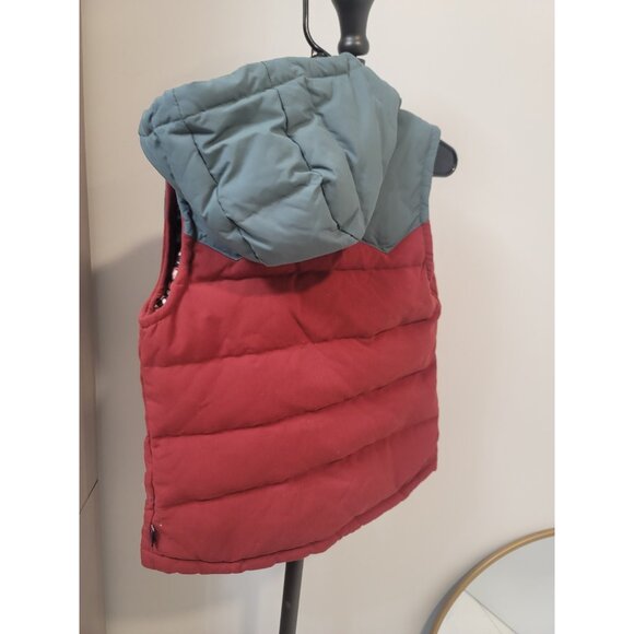 Patagonia Hooded Bivy Down Puffer Vest Gray Red Mushroom Print Sz XSmall - Picture 4 of 6
